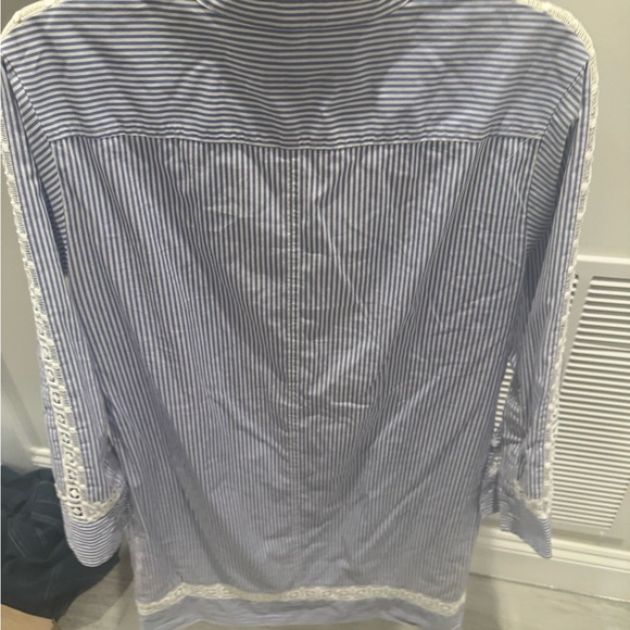 Striped Blue and White Blouse swim cover-up tunic with Lace Trim - Picture 5 of 5